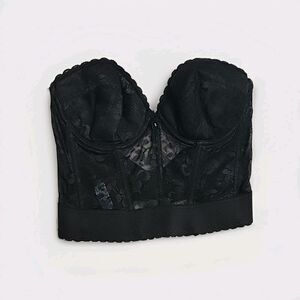 Vintage JCPenney Black Lace Bustier Bra 36C Longline Made in USA Retro Lingerie